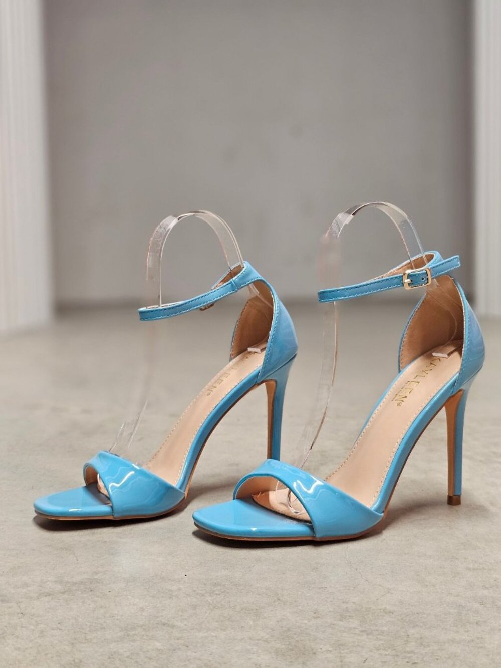 Elegant Blue Patent Leather Stiletto Heels With Ankle Strap & Open Toe For Women - Picture 16 of 16